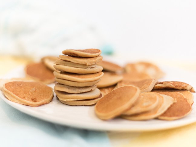 A stack of homemade baby cereal pancakes