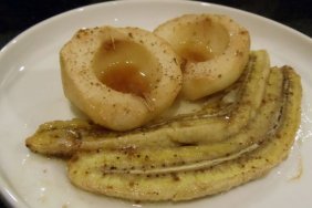 Try these yummy roasted fruit recipes for baby! Pictured: banana and pear