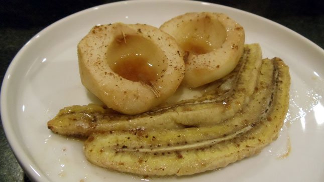 Try these yummy roasted fruit recipes for baby! Pictured: banana and pear