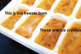 baby food cubes with ice crystals, not freezer burn